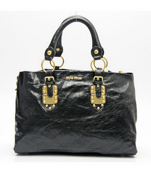 Miu Miu Chiusura magnetica Shined Tote Bag in nero